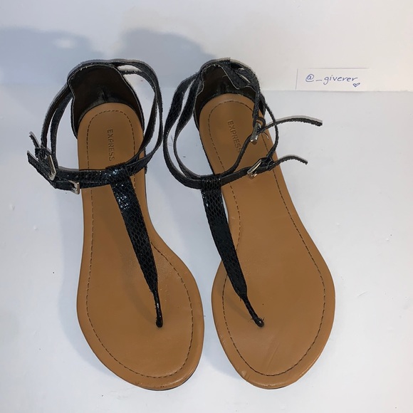 8 Black Express Double Strap Python Sandals - Picture 3 of 12